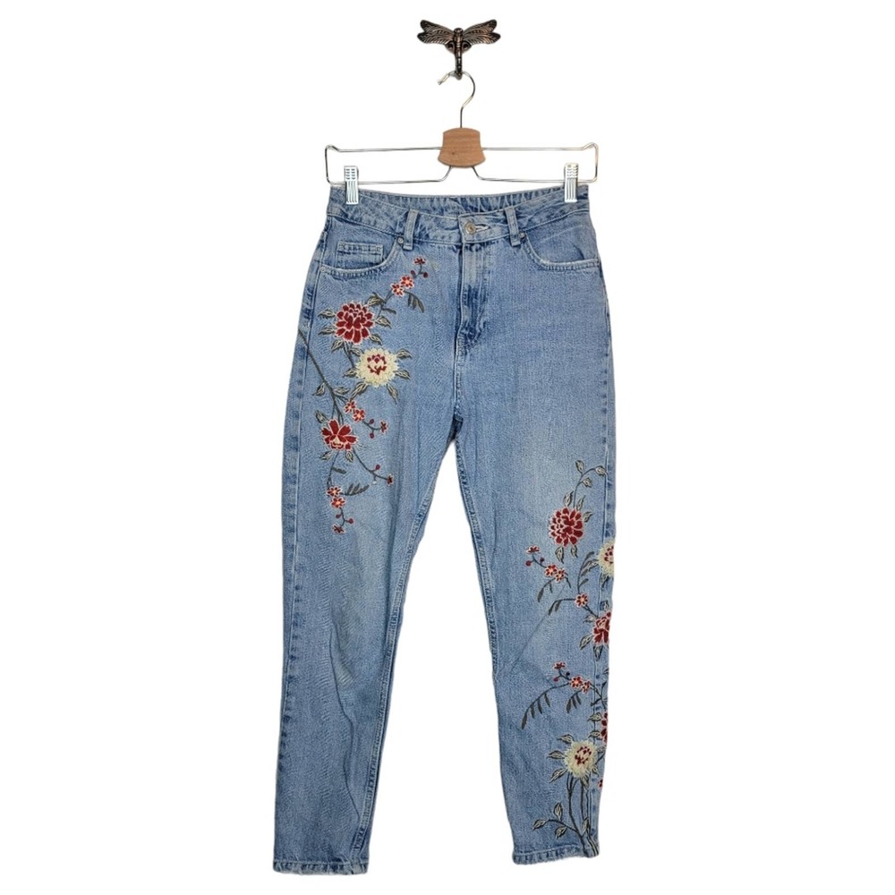 Topshop Joni Floral Embroidered Mom Crop Jean 30